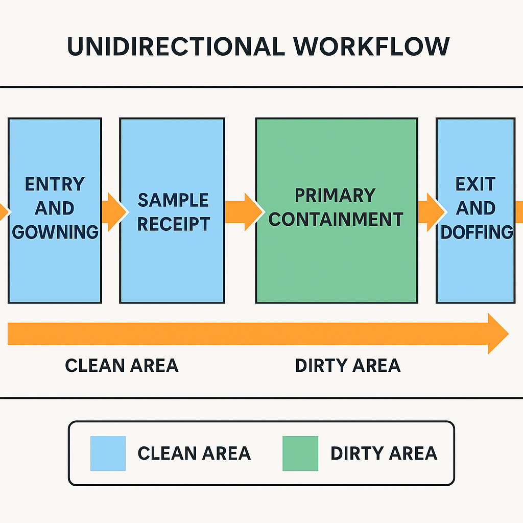 Unidirectional Workflow inside a biosafety laboratory.